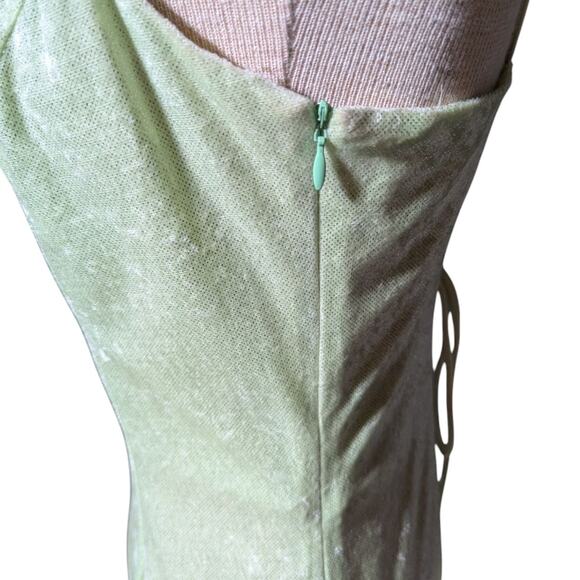 Vtg Y2K Jessica McClintock Pale Green Velvet Shimmer Lace Up Maxi Dress Sz 8 - Picture 4 of 6